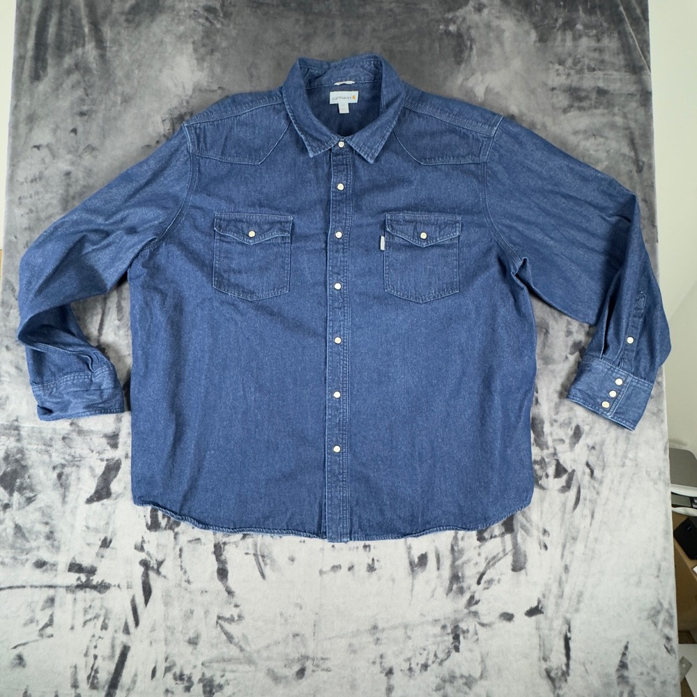 Carhartt Denim Shirt Mens 4XL Blue Relaxed Fit Long Sleeve Western 100083 497